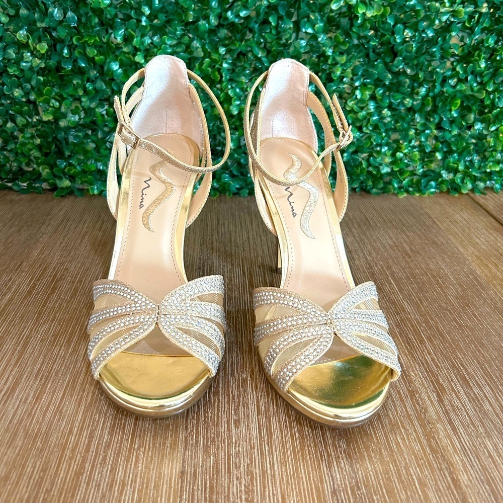 Mina Women’s Size 9 Chic Gold Heels – New with Minor Scuffs from Try-On Formal